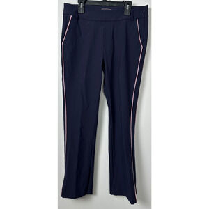 Elegant Navy Women's Straight Leg Pants with Pink Trim